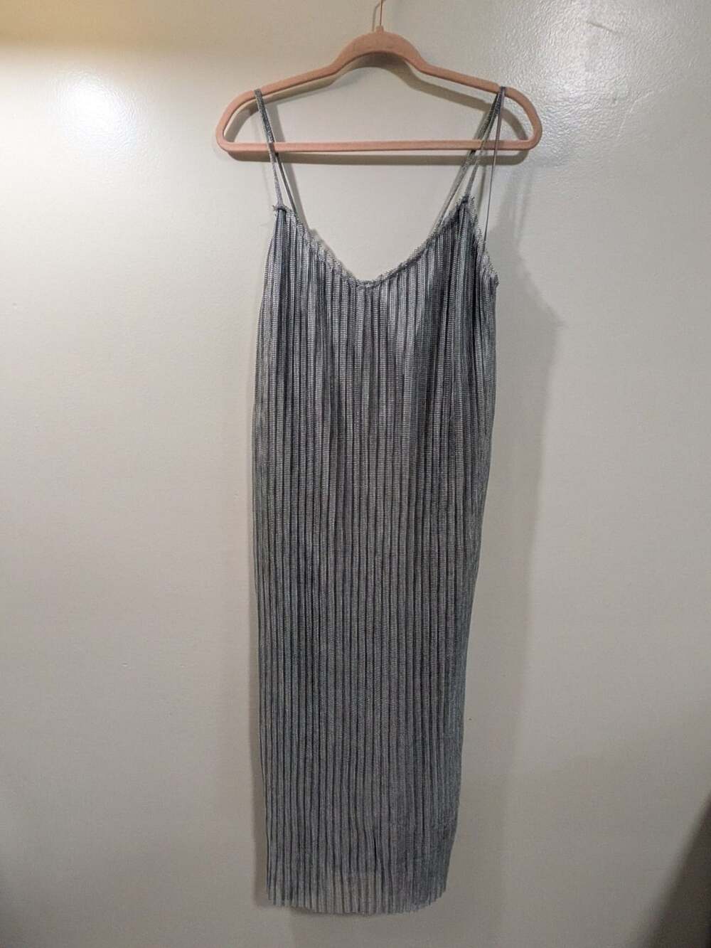 Zara Metallic Silver Pleated Strap Maxi Dress W/E Collection